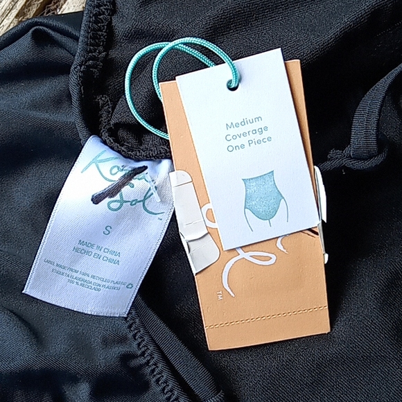 Black with white crochet medium coverage one piece - Picture 4 of 4